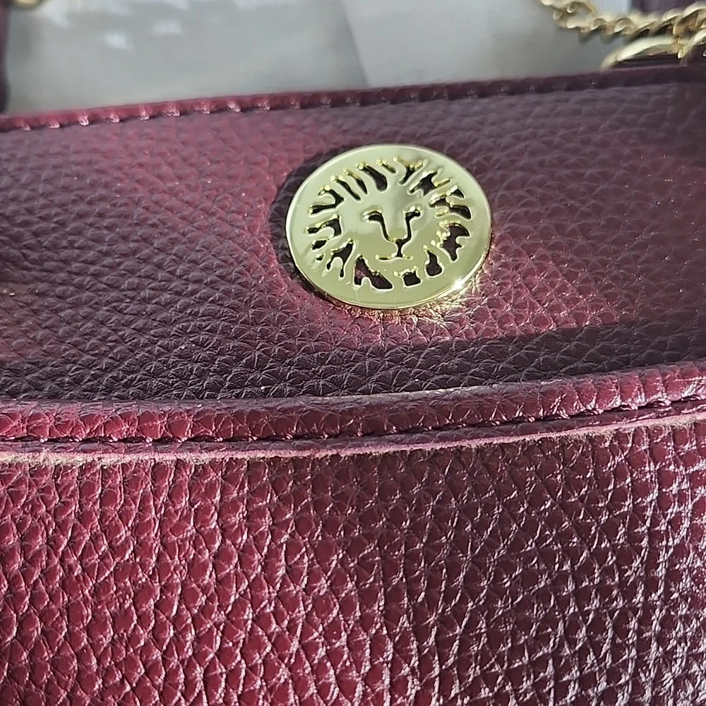 Anne Klein Ex Cond Elegant Burgundy Fax Leather Tote Bag W Gold Chain, $55